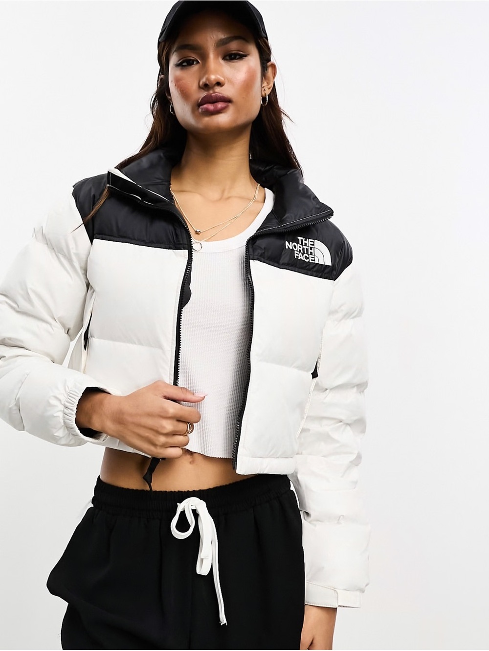 The North Face Nuptse Cropped Down Fill Jacket White Dune Small Women’s